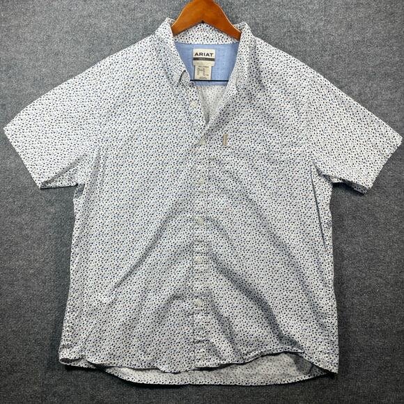 Ariat Modern Button Down Floral Shirt Men's XL White/Blue Floral Allover SS - Picture 1 of 11